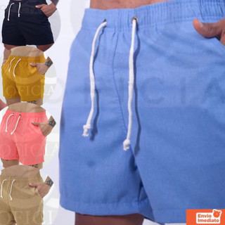 Kit 05 Short De Linho Masculino Básico Mauricinho Premium Lavado De Alta Qualidade Short Linho