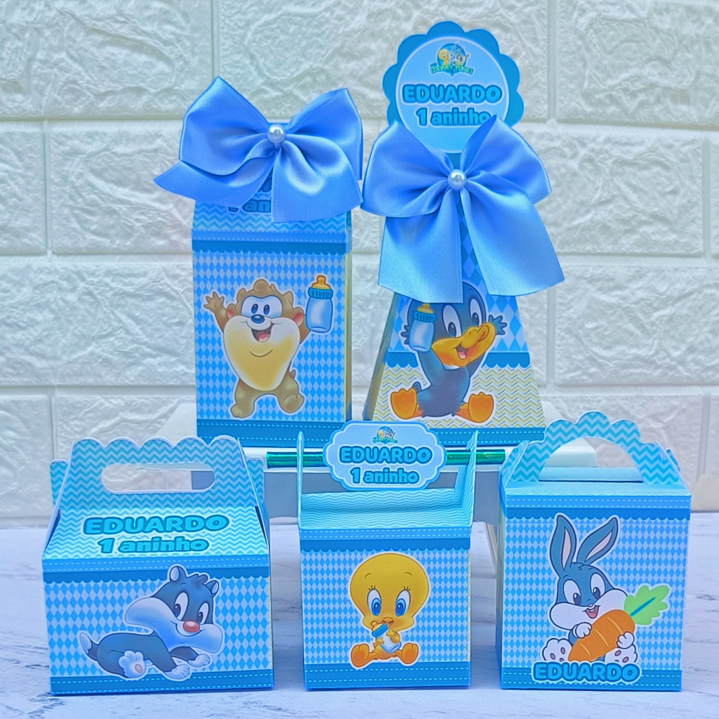 PEGUE E MONTE Kit Festa caixinha Personalizada Baby Looney Tunes Lembrancinha Festa Infantil aniversario