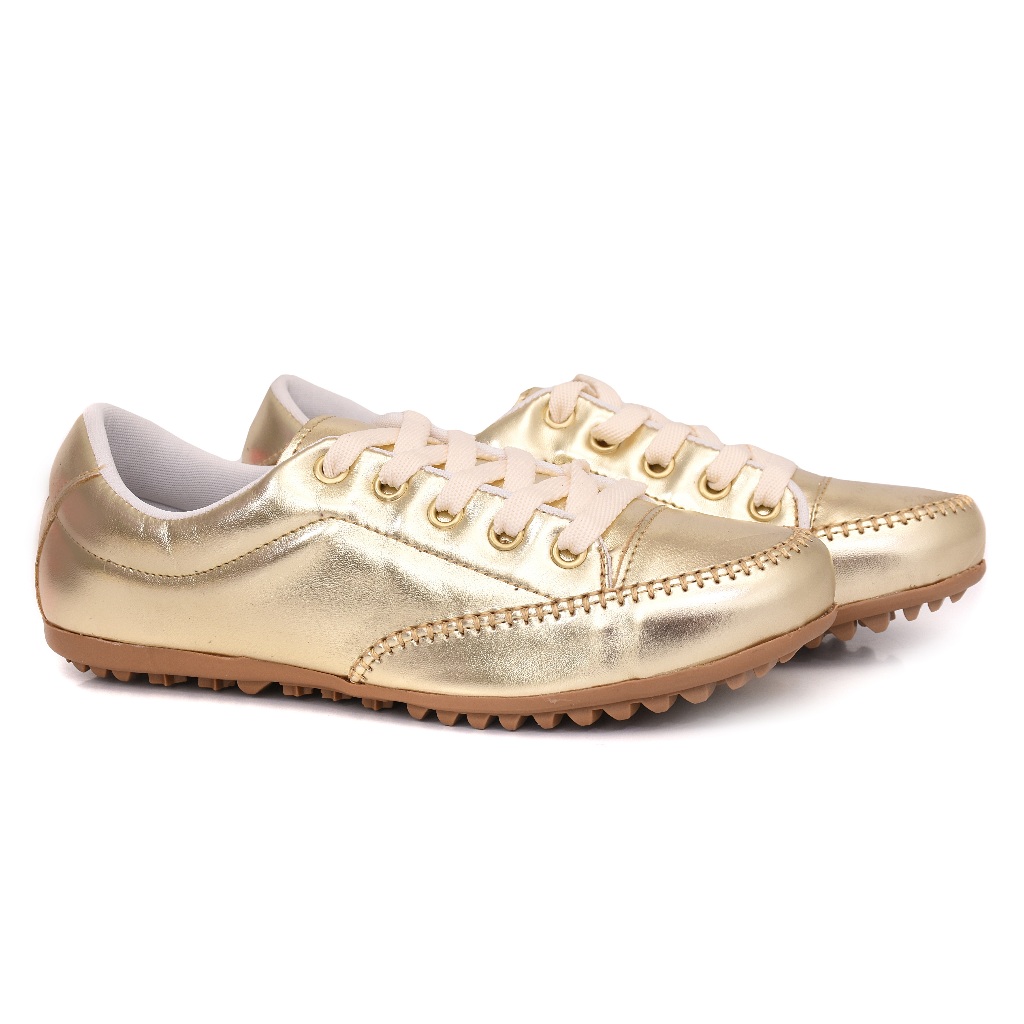 Sapatênis Feminino Couro Ecológico Vernizado Cor Dourado Mod. 800