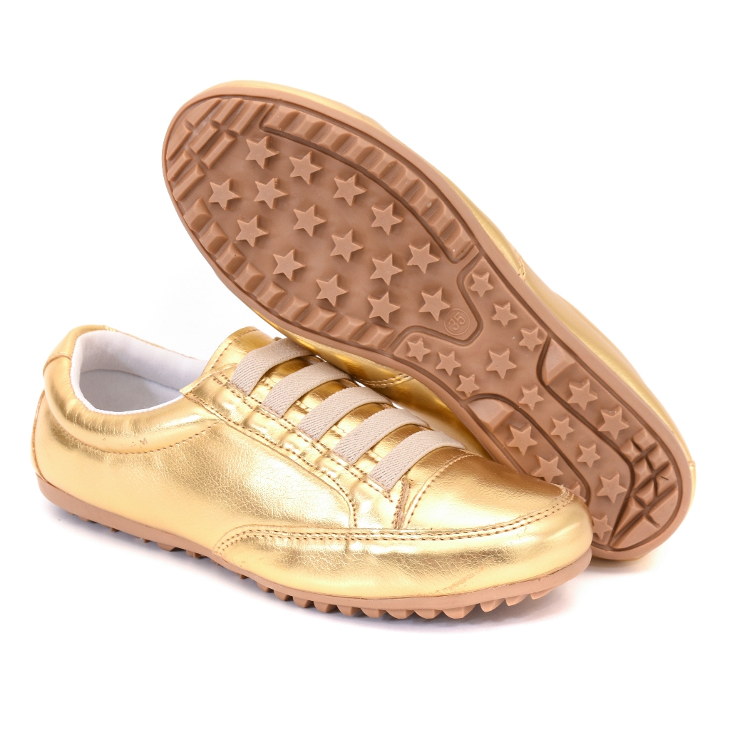 Sapatênis Feminino Couro Ecológico Vernizado Cor Dourado Mod. 801