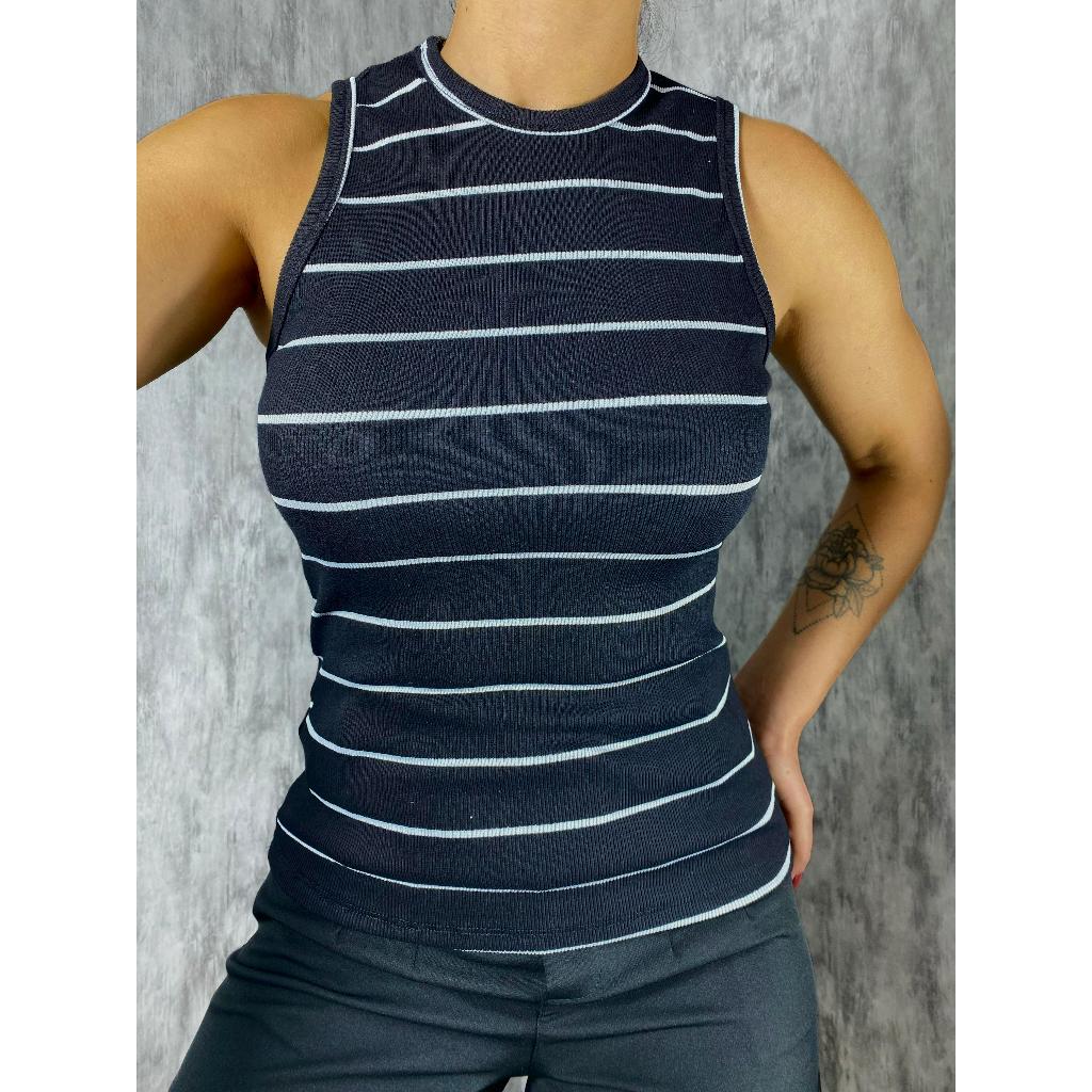 Blusinha Regata Canelada Ribana Listrada