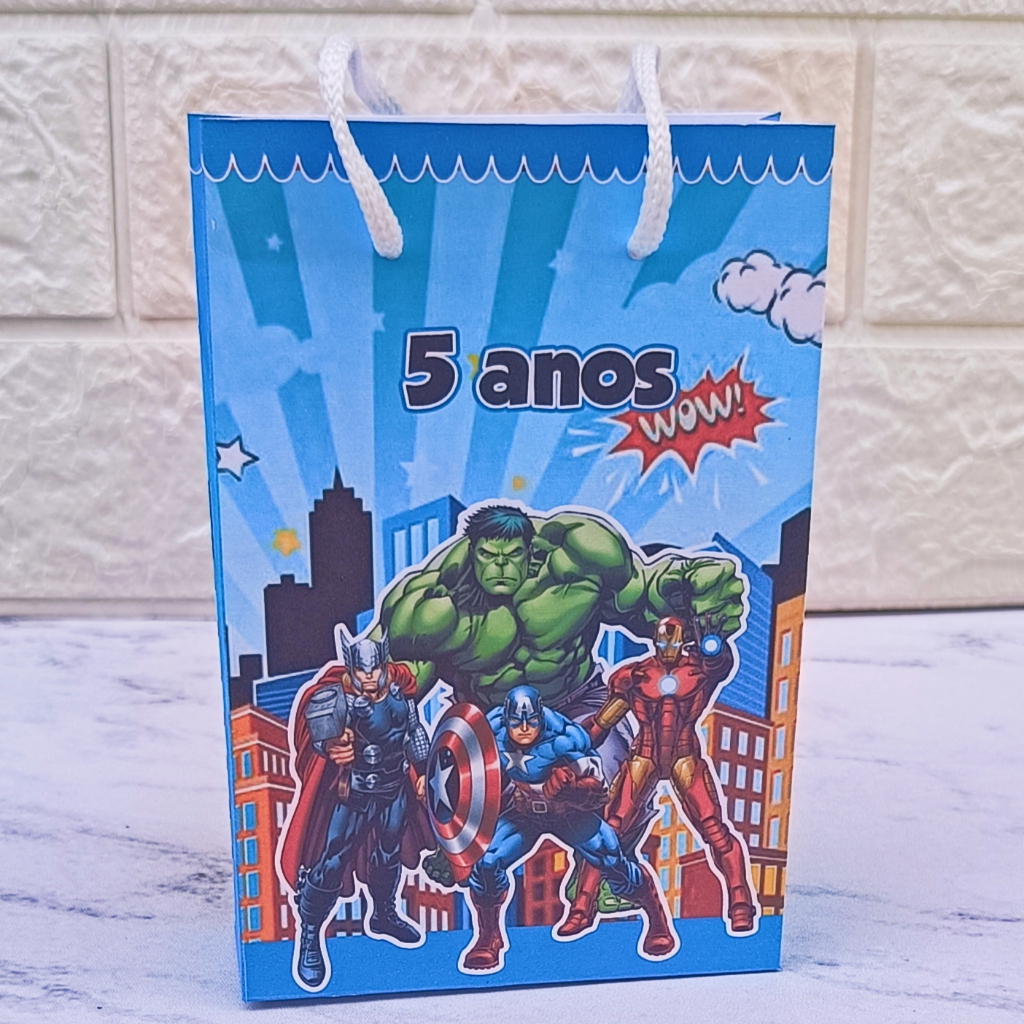 PEGUE E MONTE Sacolinha Personalizada Super Heróis Vingadores  Lembrancinhas de Festa Infantil ANIVERSARIO
