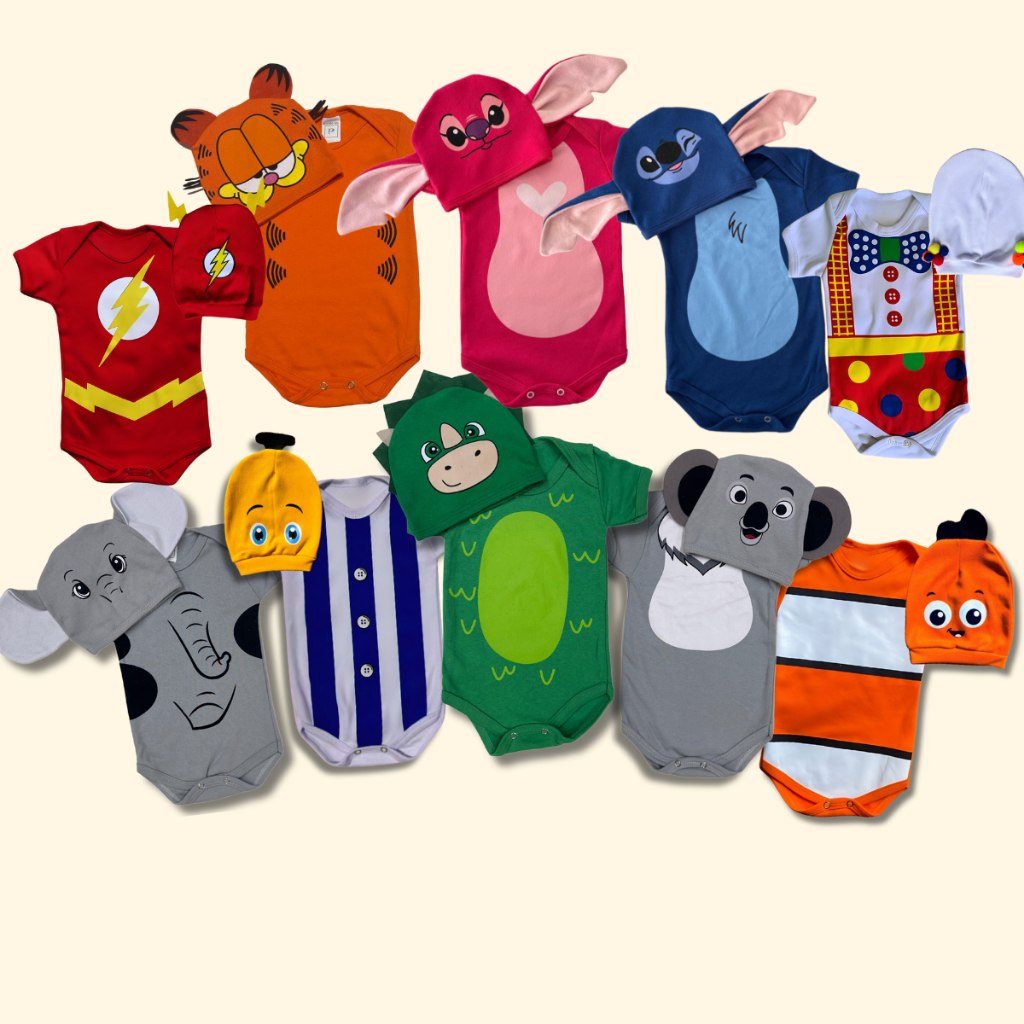 Body bebê mesversário, 2 peças temático body + touca em Oferta na Shopee