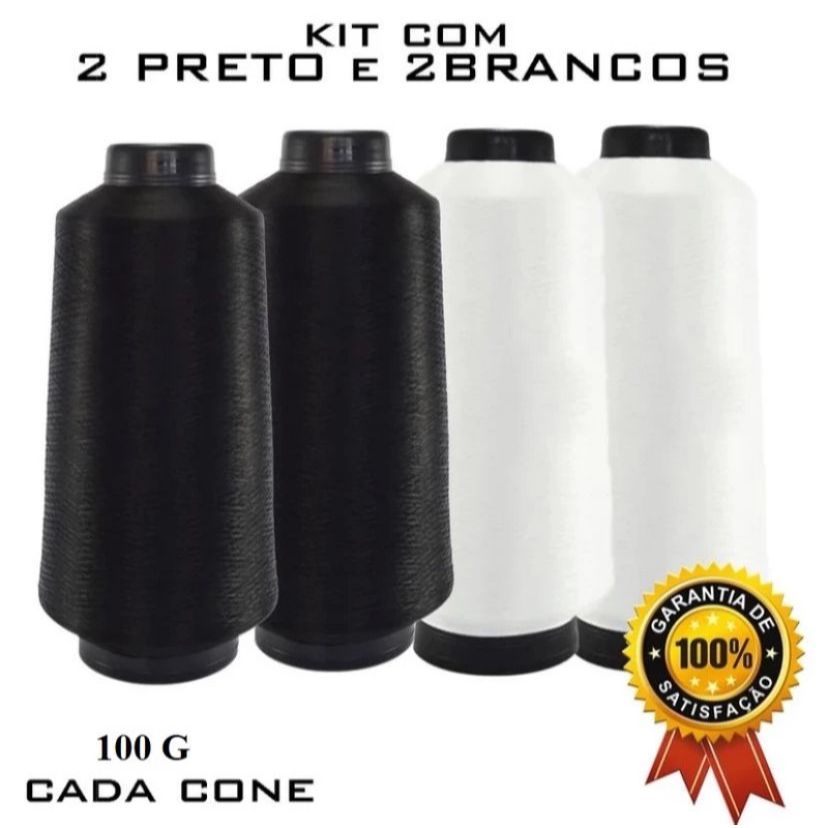 Fio Para Overlock 100% Poliéster Kit 4 Cones Branco e Preto - Wlamar - Overloque em Oferta na Shopee