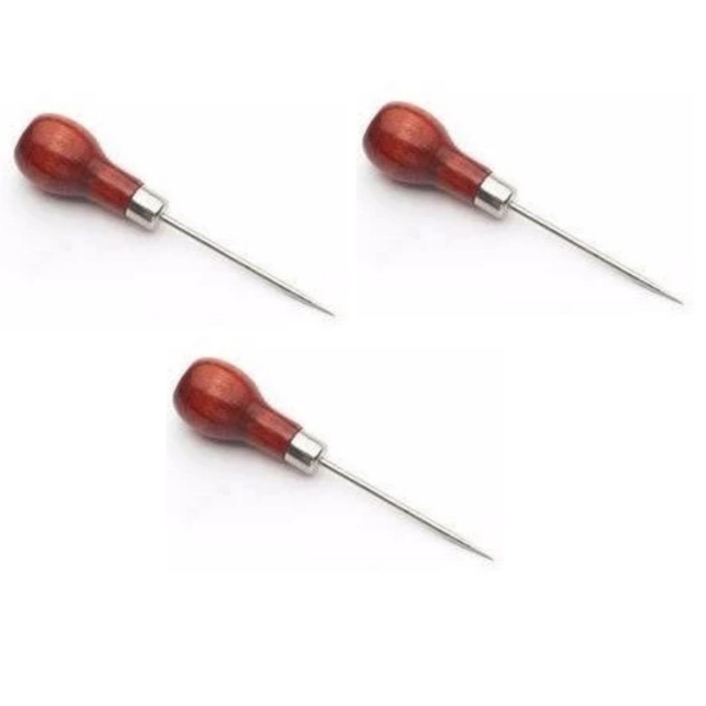 Kit 3 Furador De Tecido Manual - Cabo Em Madeira - PROMOÇÃO