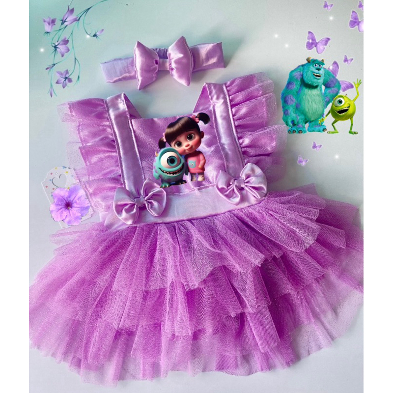 Romper Boo Monstros S.A Body Salopete Fantasia Vestido Jardineira Infantil Bebê Menina Baby Bebê Roupa Pink