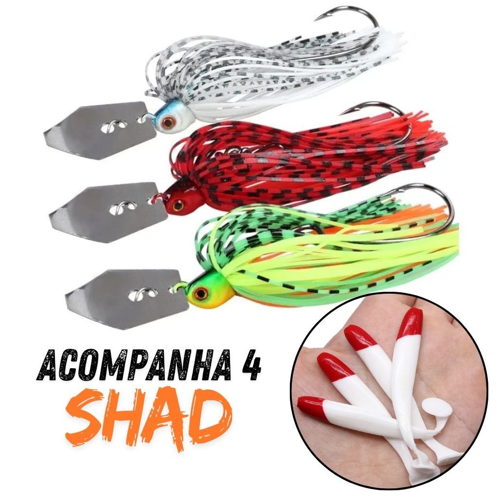 Isca artificial para pesca ChaterBait, com 4 iscas soft, isca para Traíra, Black bass, Tucunaré.