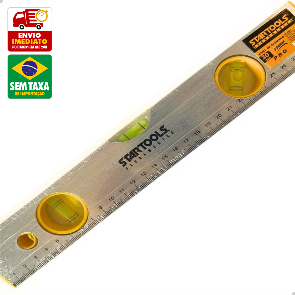 Nivel Aluminio Regua 3 Bolhas 30cm Metalico Piso Parede StarTools AR0214 em Oferta na Shopee