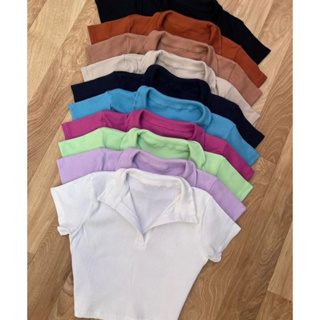 cropped camisetinha polo com gola em ribana feminino moda verão basico em Oferta na Shopee