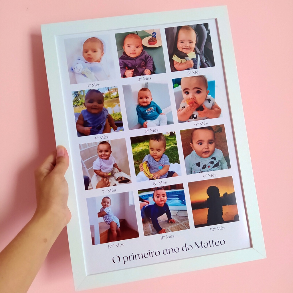 Quadro primeiro ano do bebê personalizado com foto - moldura - Quadro 1 ano bebê