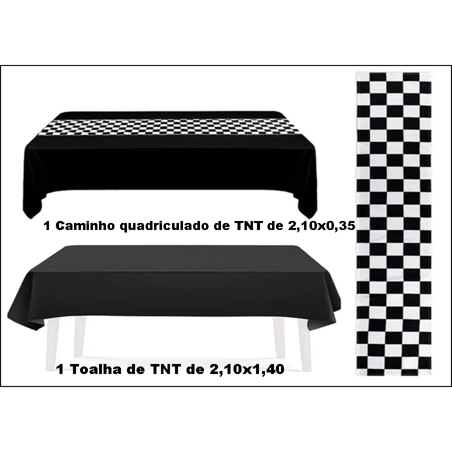 Toalha Tnt Mesa Do Bolo/decoração Carros  e caminho quadriculado Pista Corrida c/2un.