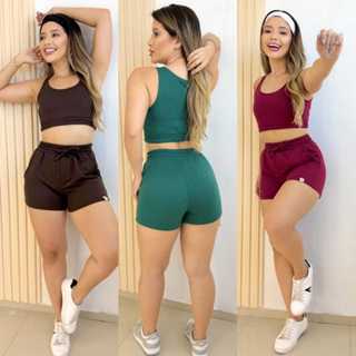 Conjunto Feminino Moletom Short de Moletom Flanelado Cintura Alta e Cropped Top Curto Blogueira em Oferta na Shopee