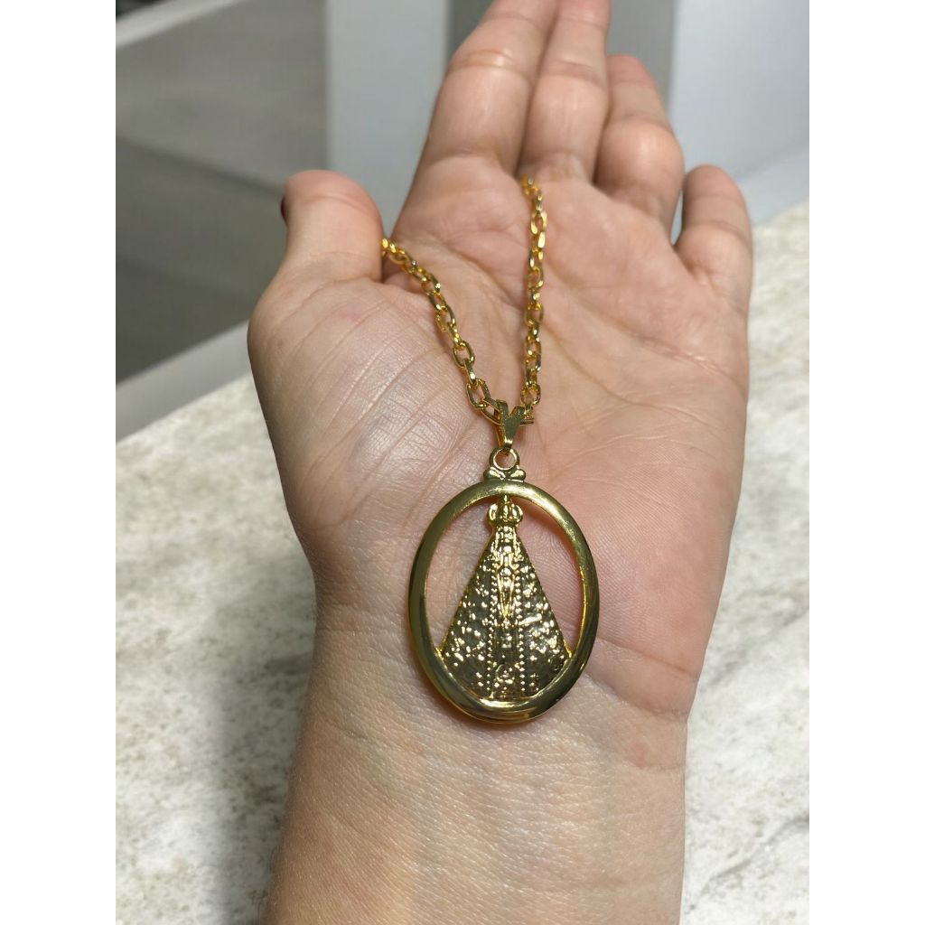 Colar de Nossa Senhora Aparecida folheada a ouro unissex