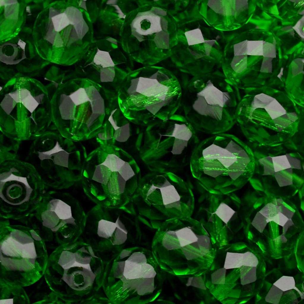 Cristal Conta Vidro Missanga Jablonex Preciosa 8mm - Verde Bandeira Transparente - 50 Peças