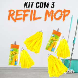 Kit com 3 Refil Mop Esfregão Multiuso Amarelo Limpeza de Casa