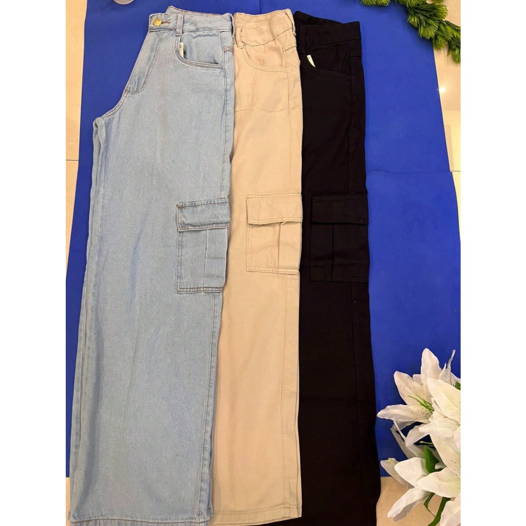 KIT DE 2 PEÇA Calça cargo jeans feminina simples, entre 3pcs de grupos de cores diferentes aleatorio 2 pcs