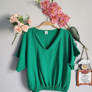 Blusa crepe duna feminina elastico na cintura gola V moda feminina de verão, solto em Oferta na Shopee