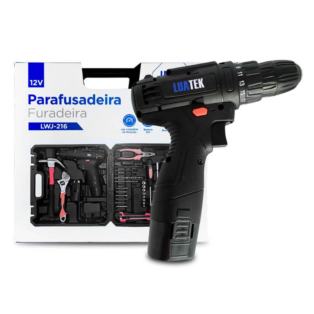 Furadeira E Maleta Completa De Acessórios 12v Bateria Recarregável 2em1