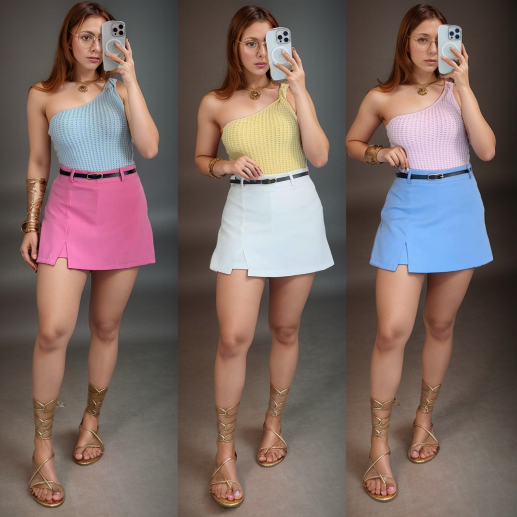 Short e Saia Feminina Cintura Alta com Cinto Fenda Lado Alfaiataria Tendência Verão2025 Candy Colors em Oferta na Shopee