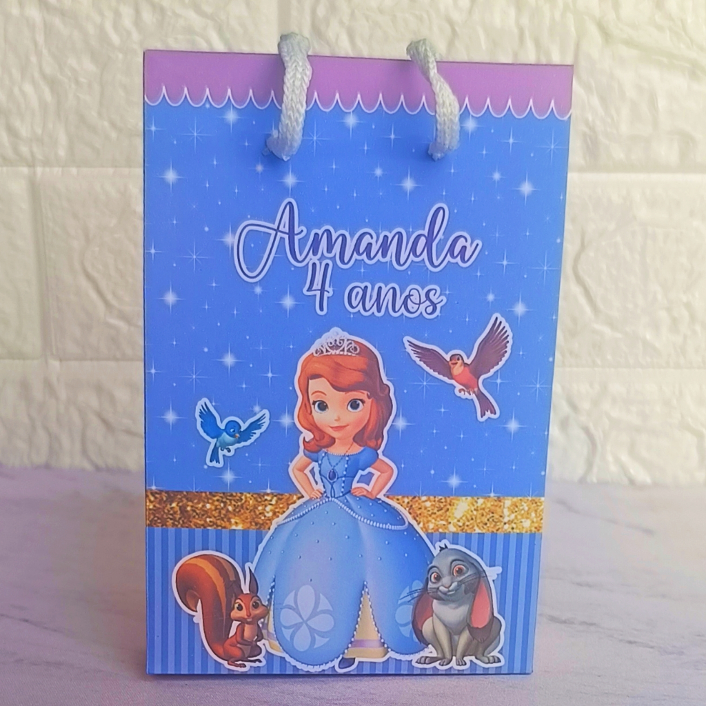 Pegue e Monte Sacolinha Personalizada Princesa Sofia Lembrancinha Festa Infantil Sacola Surpresa