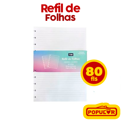 Refil de Folha - Cadernos de Disco tipo Caderno Inteligente - Pautado 80 folhas 28.3CM X 20.3CM 80g