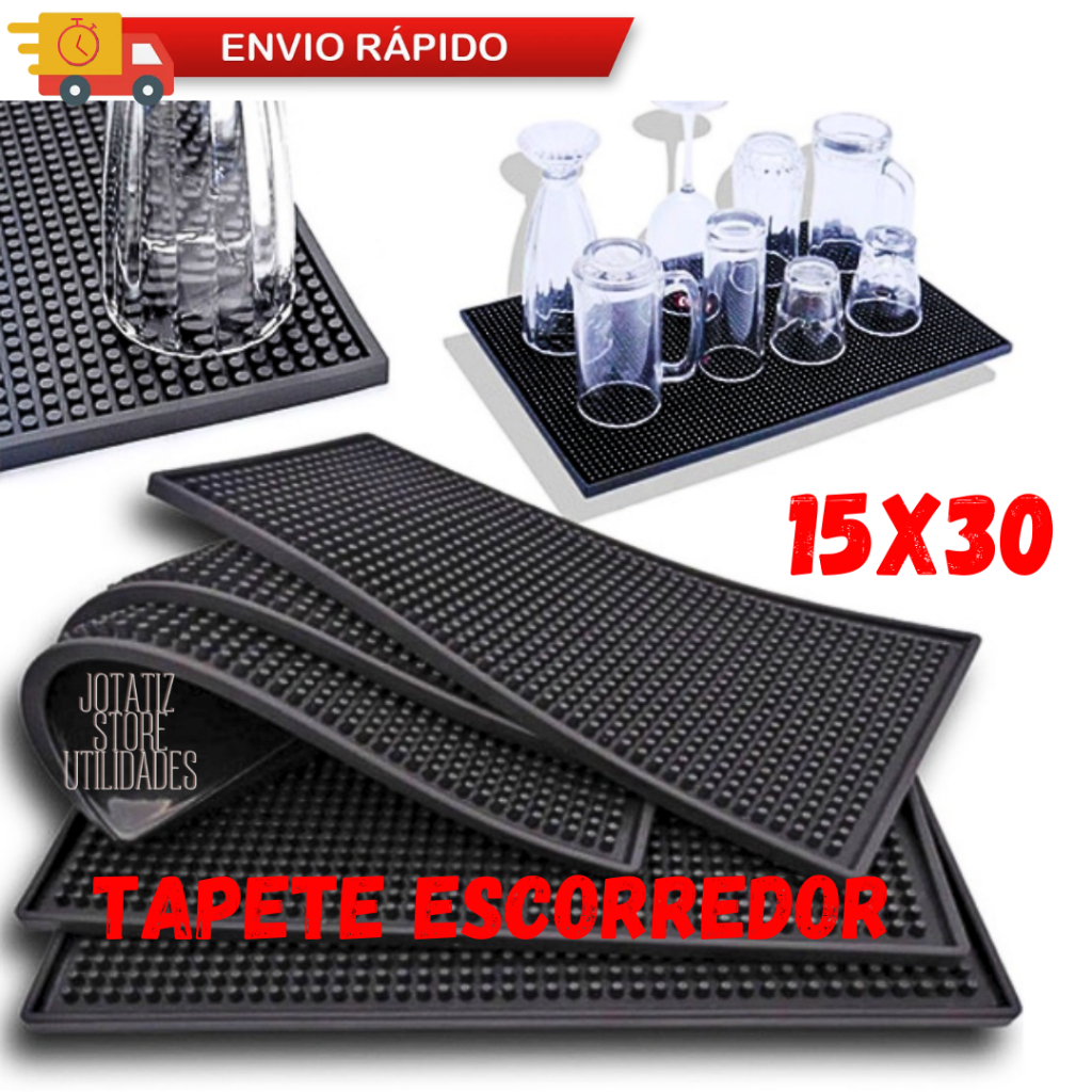 Tapete Escorredor De Louça Porta Copos Prato Barmen E Bartender Silicone PVC Médio 30X15 Para Mesa Bar Drinks Balcão