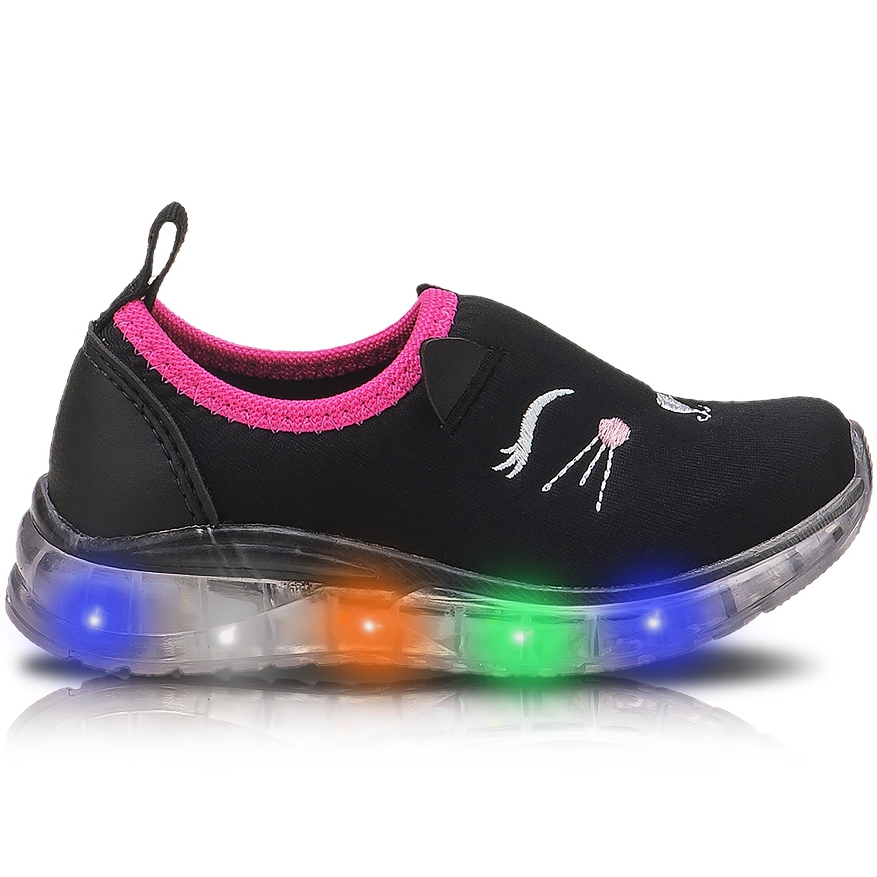 Tênis Infantil Calce Fácil Gatinha Menina Com Led Super Macio e Leve em Oferta na Shopee