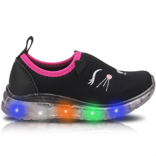 Tênis Infantil Calce Fácil Gatinha Menina Com Led Super Macio e Leve em Oferta na Shopee