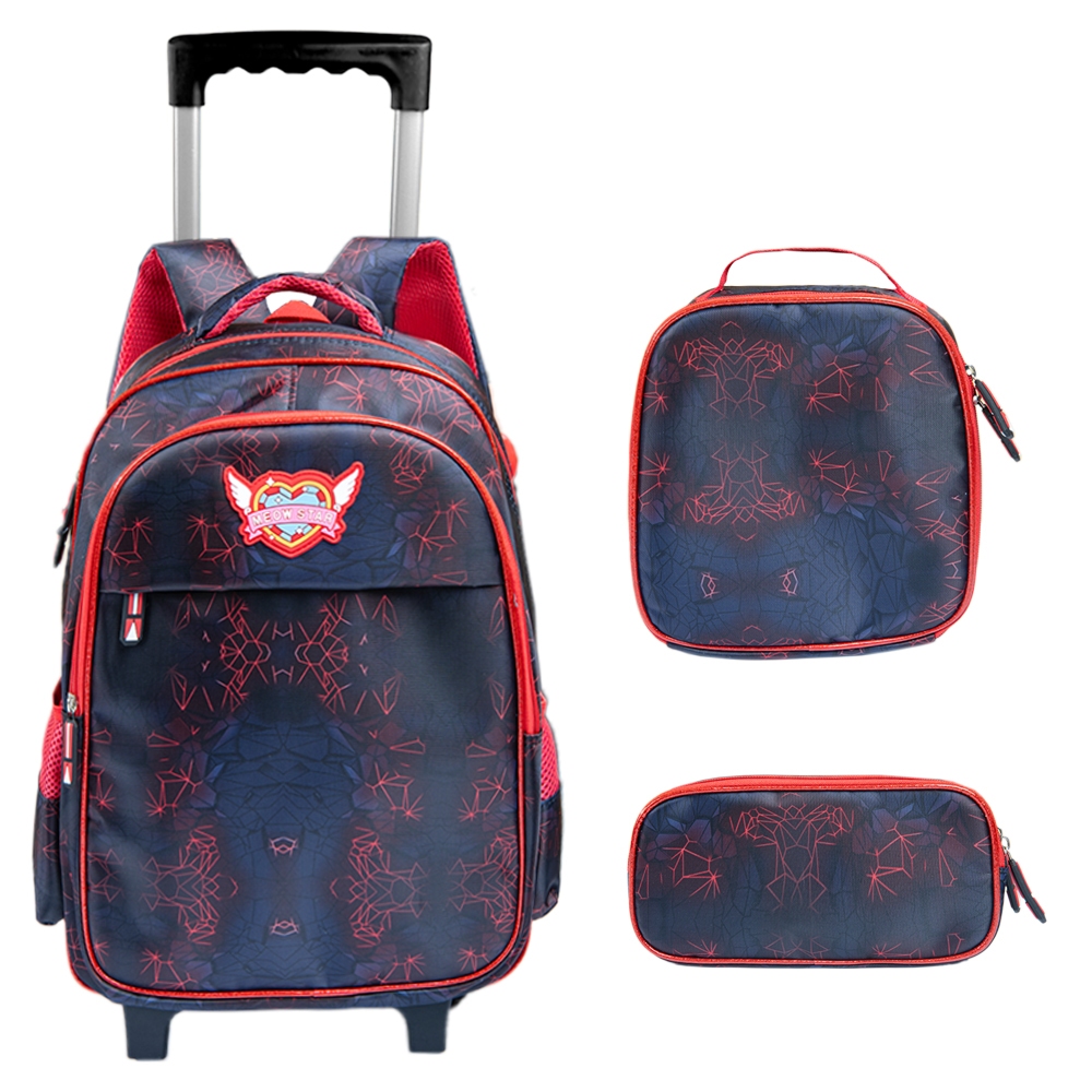 Kit Mochila Escolar Infantil de Rodinhas Menino Bolsa Resistente Impermeável Com Lancheira e Estojo