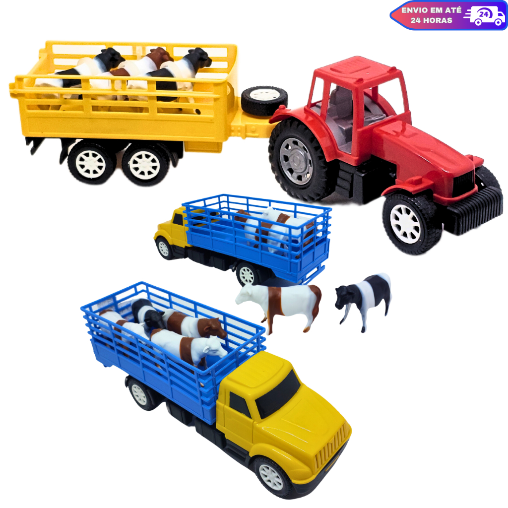 Kit Brinquedo infantil Criança Caminhão Trator Fazendeiro Animais Boi Presente