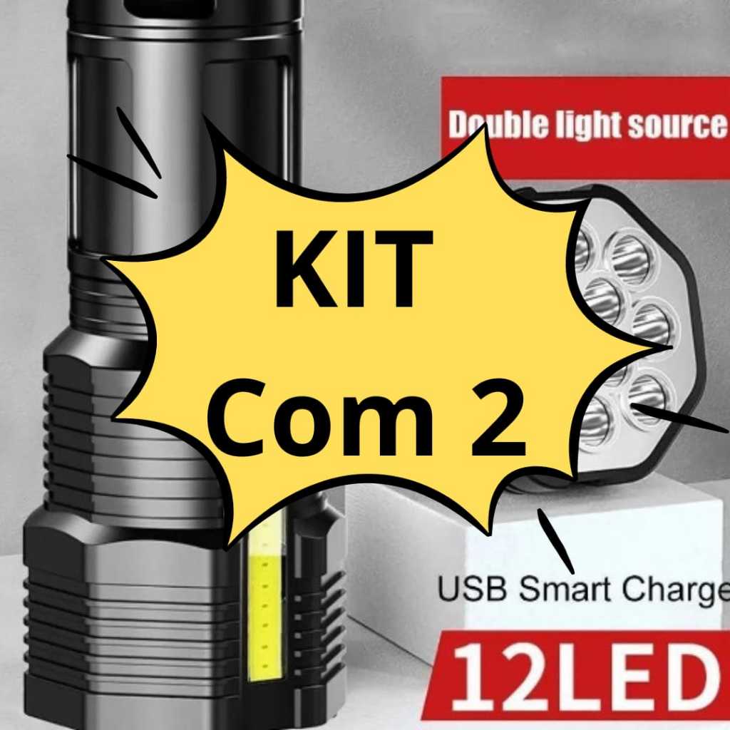 KIT COM 2 Lanterna Led Potente 1500m 4 Recarregável Usb Portátil Brilhante Com Uso Externo De Longo Alcance MT183 (8)