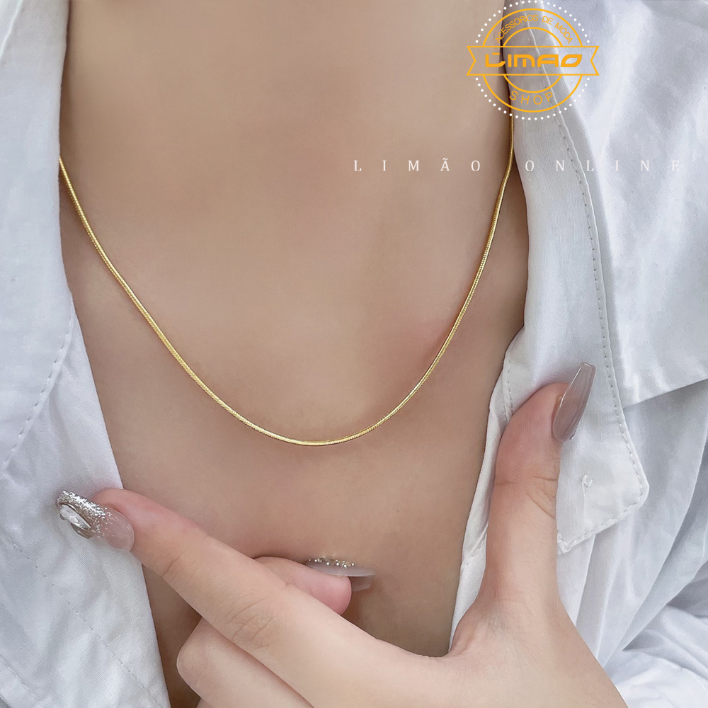 Colar de cobra redondo fino em aço inoxidável 45 cm em Oferta na Shopee