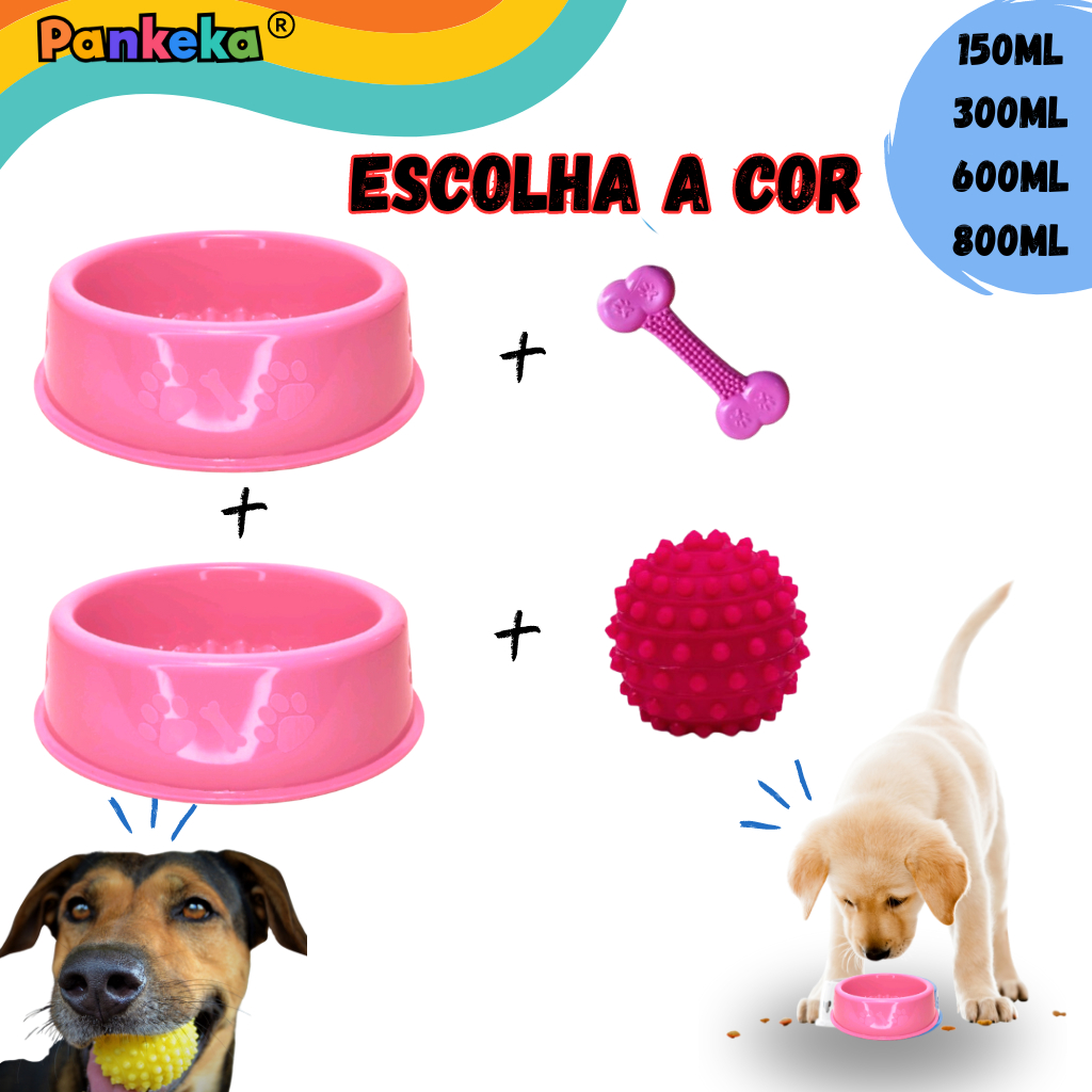 Kit Comedouro + Bebedouro Para Cães e Gatos + Bolinha + Osso - Brinquedo -Divertido pet