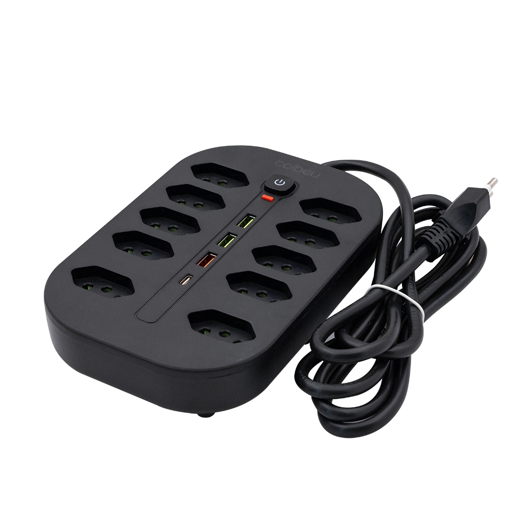COIBEU Extensão Filtro de Linha 10 Tomadas 3 USB 1 Tipo-C Bivolt Power 2500W 10A 2 metros em Oferta na Shopee