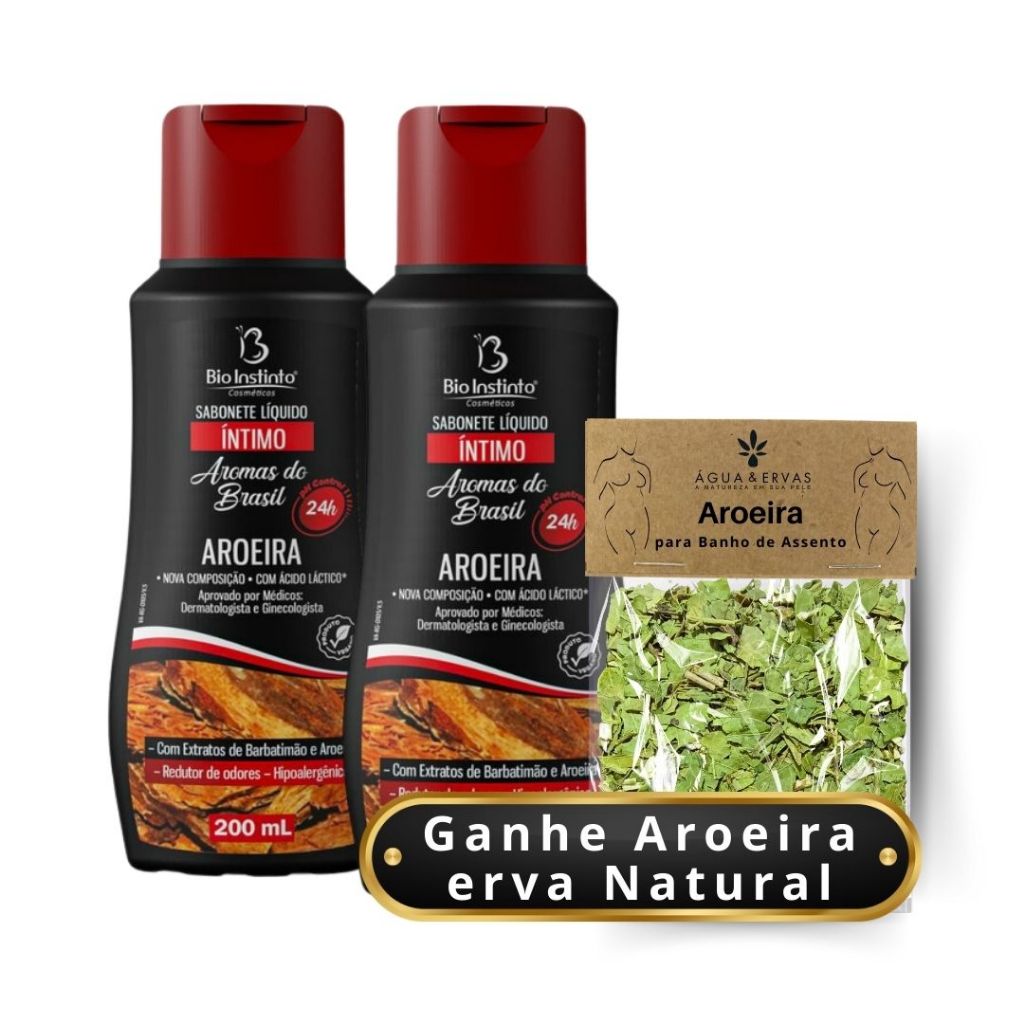 2 Sabonete Íntimo de Aroeira Líquido Feminino Vegano- Ganhe de Brinde um pacote  aroeira para banho de assento