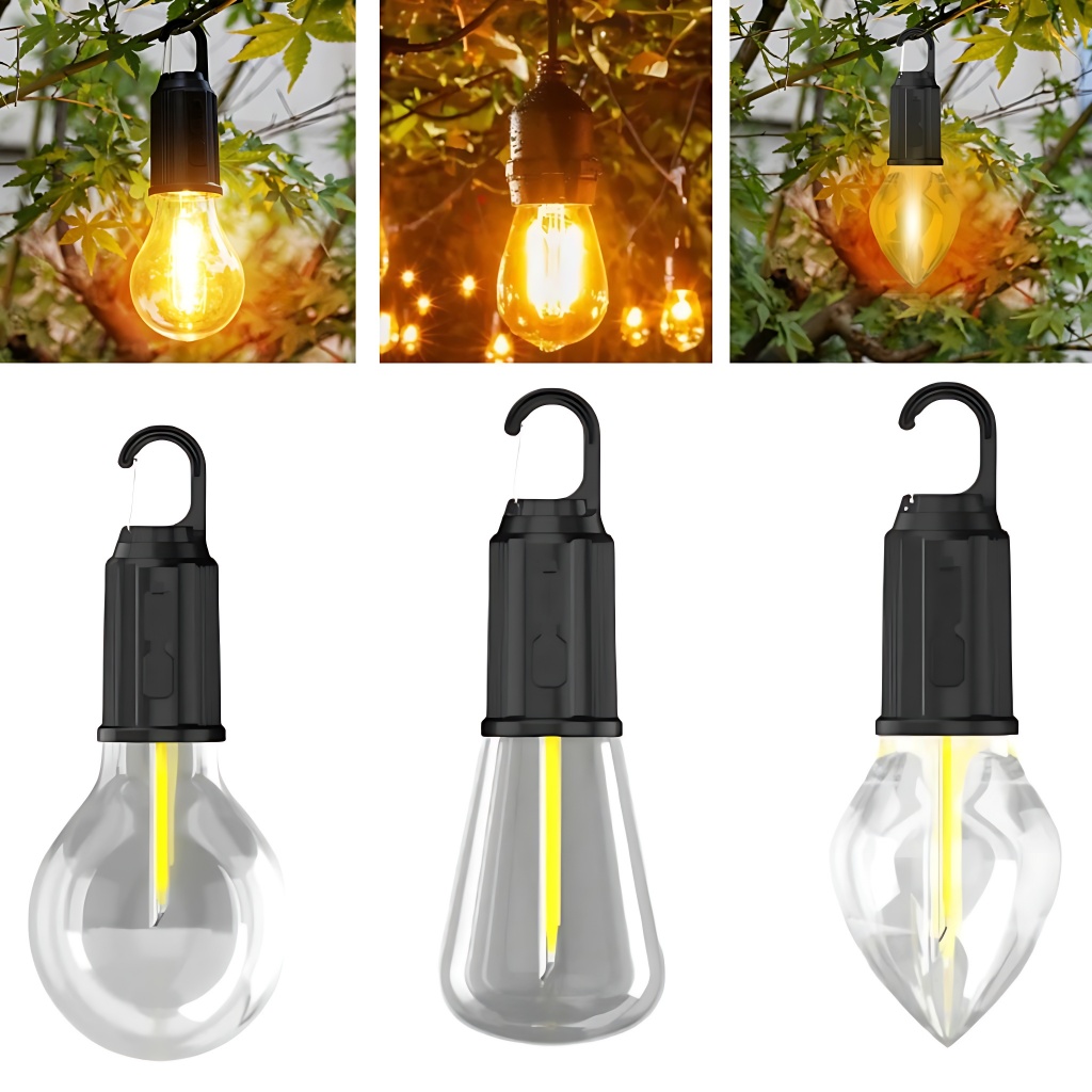 2 Lâmpada Recarregável Portátil LED Com Gancho Lanterna De Iluminação Camping Pesca Luz Emergência