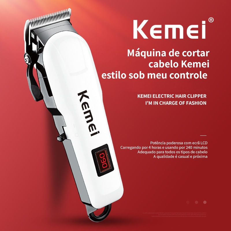 Kemei KM-809A - Cortador de Cabelo Branco Sem Fio com Alta Performance e Conforto