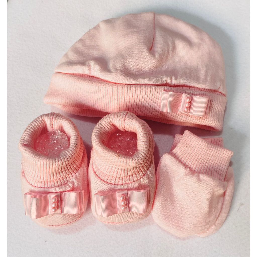 Kit Malha Bebê RN - Touca, Luvas e Sapatinho Rosa Bebê » Leve, Macio, Enxoval, Saída Maternidade