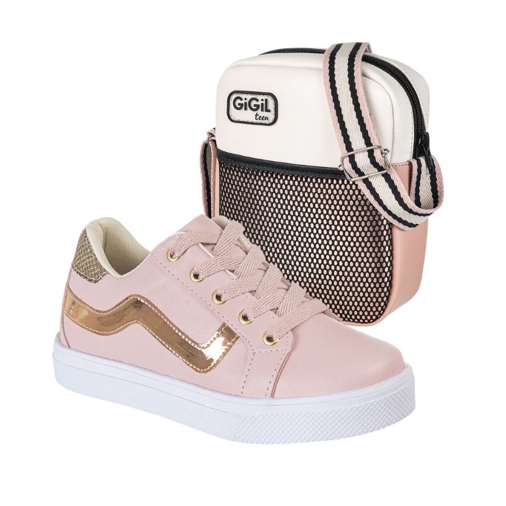 Kit Tenis Infantil GiGiL Teen Feminino Casual Clássico Escolar Com Bolsinha Bag Transversal Ombro em Oferta na Shopee