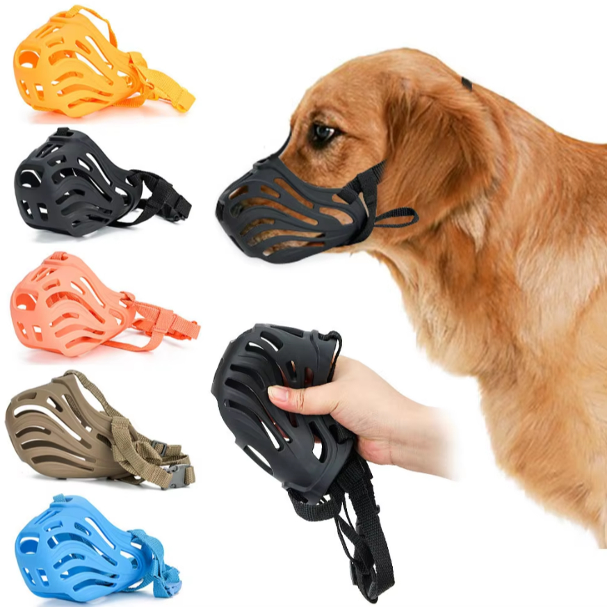 Focinheira De Silicone Com Alça Ajustável Anti-Mordida Respirável Confortável Cães Grande Médio e Pequeno Porte LR-0286