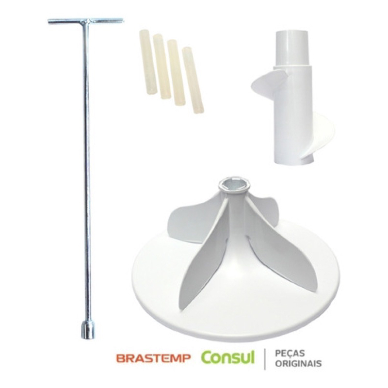 Kit Agitador Superior + Suporte da Hélice + Roletes + Agitador Inferior + Chave T 62cm Longa 10mm Lavadora Brastemp