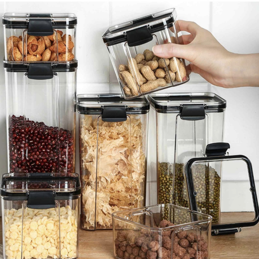 Pote Hermético em Acrílico Cristal com Trava e Design Empilhável - Organizador para Mantimentos MIMI