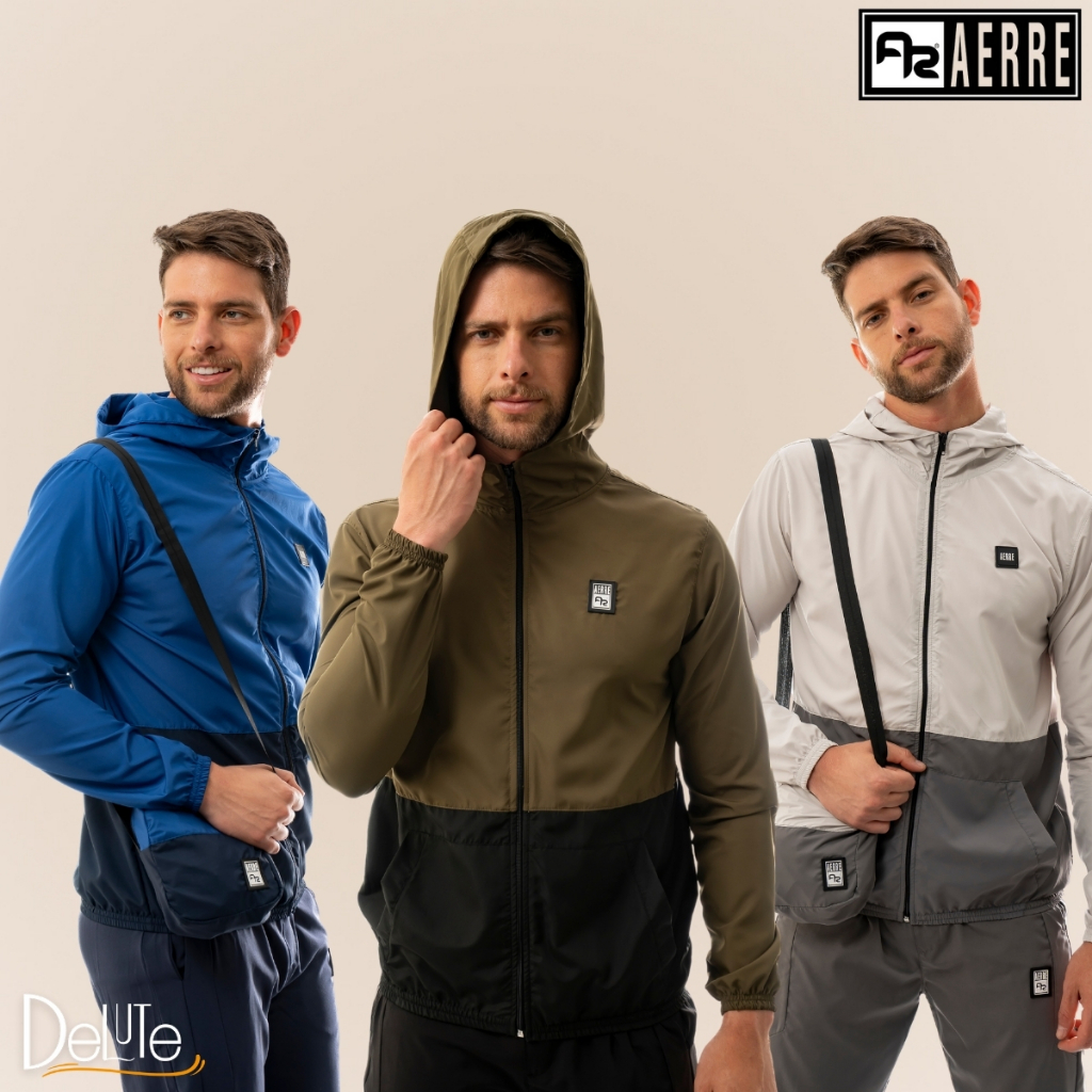 Jaqueta Adulto Masculina Corta Vento Sem Forro Com Bolso e Capuz Resistente a Agua Com Shoulder Bag - Men Clothes
