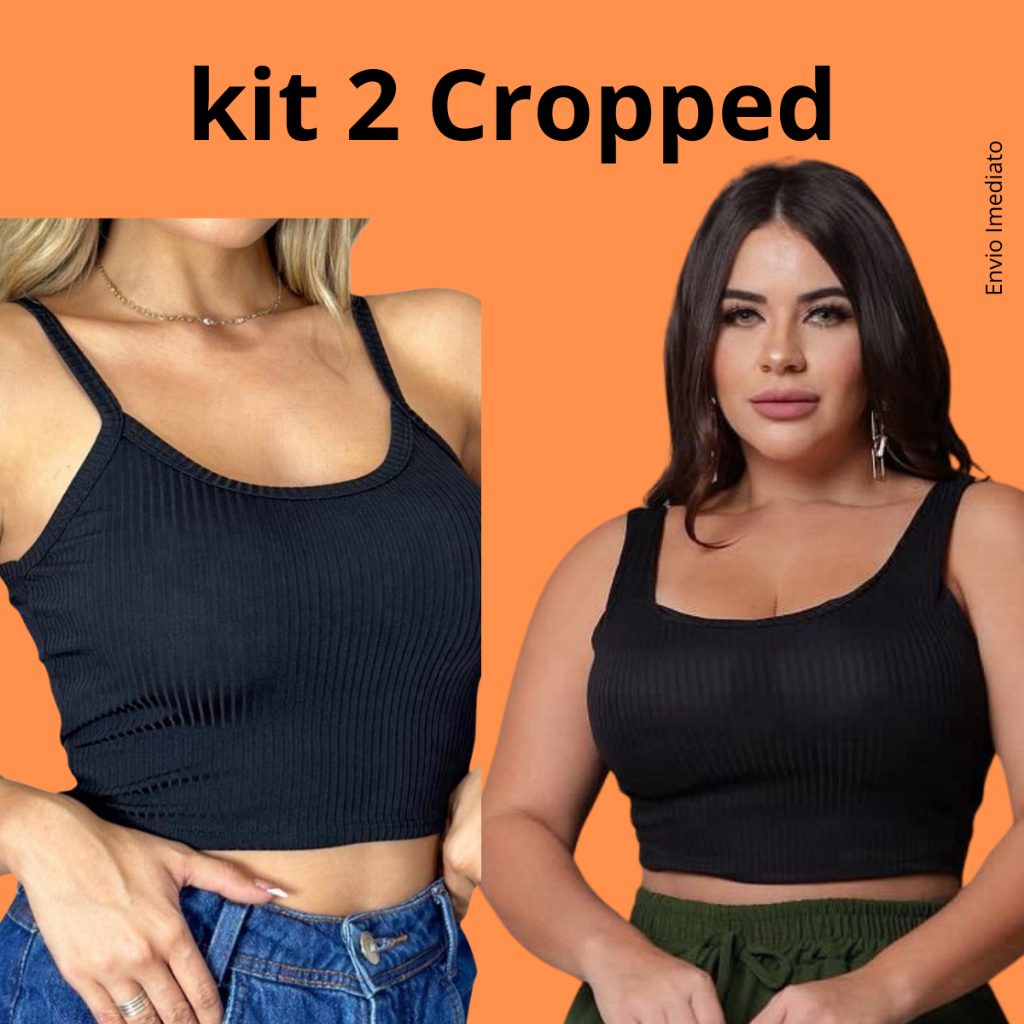 Kit 2 Cropped Top Feminino Canelado de Alcinha com Bojo Academia