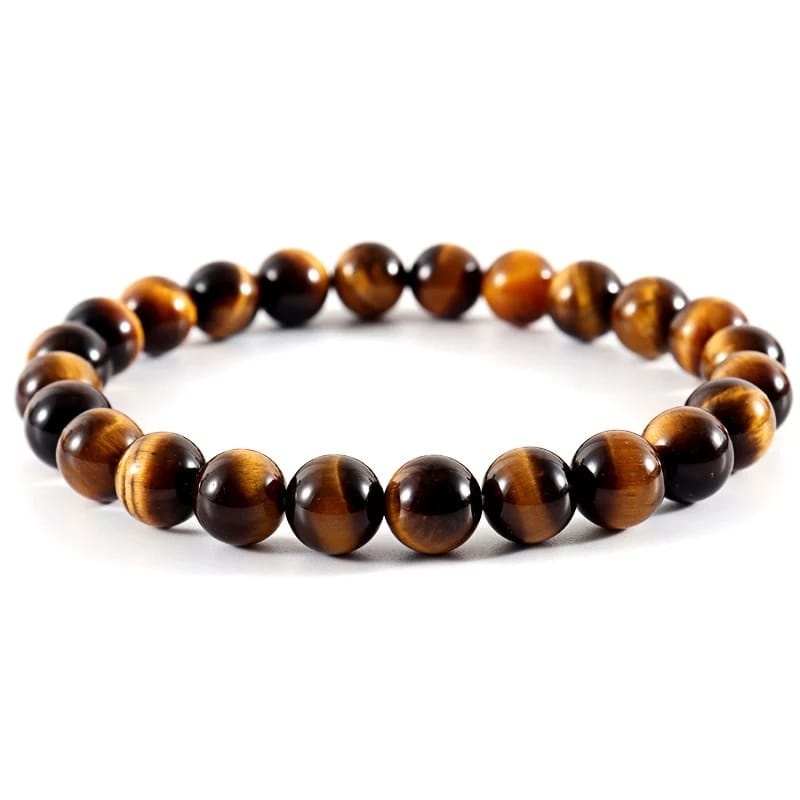 Pulseira De Bolinha Pedras Naturais Olho De Tigre