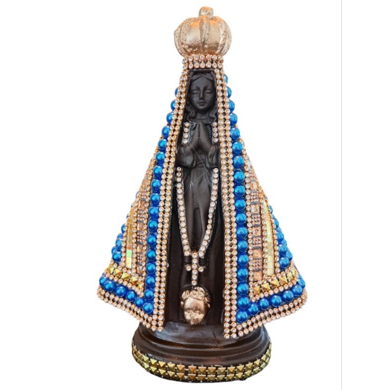 Imagem de Nossa Senhora Aparecida 20cm Pérola Marrom de Gesso