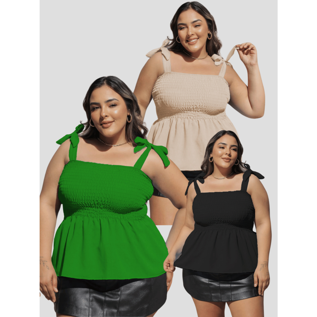 Kit Blusinha Feminina Plus Size Bata Fresquinha Ajustável Regata Alça Regulável Lançamento Verão2025