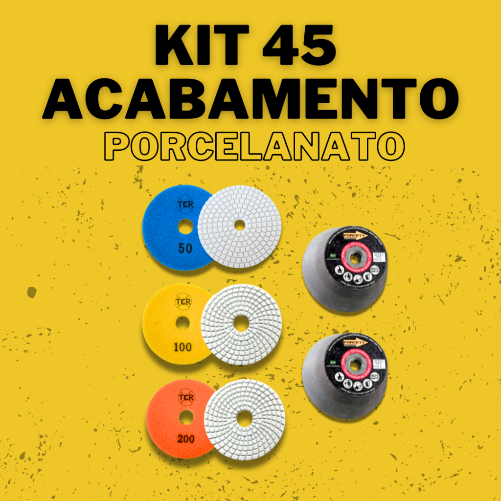 Kit Acabamento 45 Graus Porcelanato Com 3 Lixas Diamantada Mais 2 Rebolo Cônico 4 Polegadas Grão 120