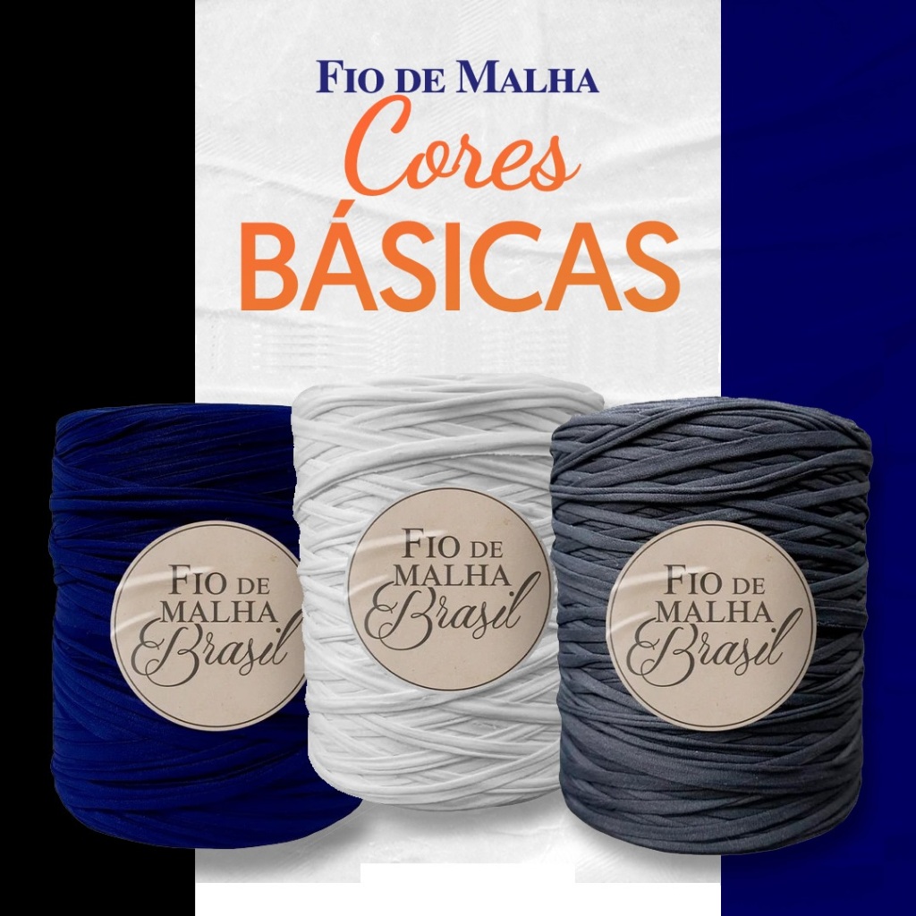 Imagem Kit 2 Rolos Fio de Malha Brasil - Cores Básicas - Preto, Branco e Azul Marinho - Para Crochê Artesanato Trico Residual