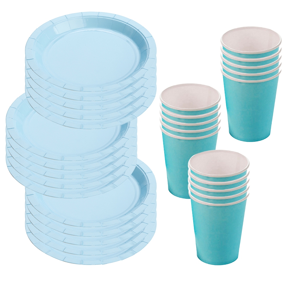 Kit Festa 60 Unidades Descartáveis, Prato e Copo De Papel Colorido Liso Brilhante Silver Festas